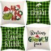 Christmas Pillow Covers 18x18 Set of 4 for Grinchmas Christmas Pillows Decorations Xmas Farmhouse Decor for Porch Decor,Couch,Bed