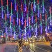 Solar Powered Rain Shower PVC Icicle Christmas Lights 300 LEDs for Outdoor Decoration (Multi-Color)