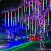 Solar Powered Rain Shower PVC Icicle Christmas Lights 300 LEDs for Outdoor Decoration (Multi-Color)