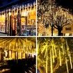 Solar Power Shower Rain PVC Lights Christmas Lights Icicle Raindrop Lights, 30cm 8tube Xmas Tree Holiday Decoration WARM WHITE