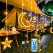 3.5m Solar Lights Outdoor Moons Stars PVC String Lights Solar Curtain Lights USB Rechargeable Remote Fairy Lights for Patio Gazebo Porch Warm Color