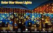 3.5m Solar Lights Outdoor Moons Stars PVC String Lights Solar Curtain Lights USB Rechargeable Remote Fairy Lights for Patio Gazebo Porch Warm Color
