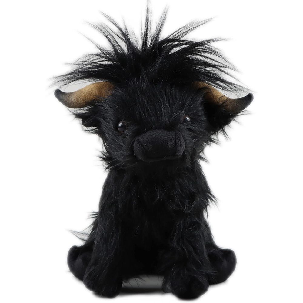 25cm Highland Cow Stuffed Animal Realistic Cow Plush Cattle Simulation Highland Cuddly Plushie Doll Farm Home Decor For Kids Age 3+ (Black)