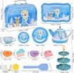 48 Piece Frozen Tea Party Set for Little Girls Princess Kitchen Pretend Play Toy with Desserts and Tin Tea Set