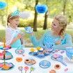 48 Piece Frozen Tea Party Set for Little Girls Princess Kitchen Pretend Play Toy with Desserts and Tin Tea Set