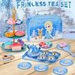 48 Piece Frozen Tea Party Set for Little Girls Princess Kitchen Pretend Play Toy with Desserts and Tin Tea Set