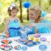 48 Piece Frozen Tea Party Set for Little Girls Princess Kitchen Pretend Play Toy with Desserts and Tin Tea Set