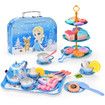 48 Piece Frozen Tea Party Set for Little Girls Princess Kitchen Pretend Play Toy with Desserts and Tin Tea Set