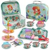 Mermaid Tea Party Set Kids 48 Piece Tin Playset Carrying Case Princess Dessert Pretend Play Toy Girls Sweet Treats Afternoon Time