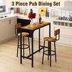 3PCS Bar Table Set 2 Stools Chairs Dining Breakfast Cafe Home Bistro Kitchen Pub Coffee Counter High Top Tall Furniture Rustic Industrial Wooden Metal