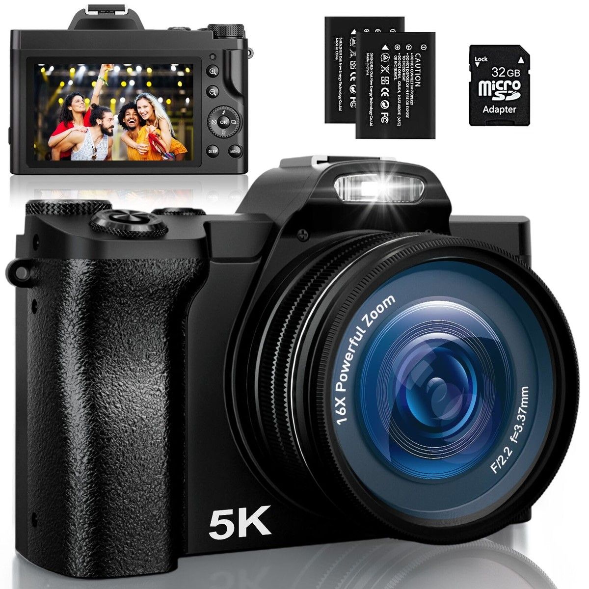 5K Digital Camera,WiFi Vlogging Camera with 32G SD Card,48MP Autofocus Compact Camera 6-Axis Stabilization Travel Camera with UV Filter 16x Digital Zoom and 2 Batteries