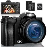 5K Digital Camera,WiFi Vlogging Camera with 32G SD Card,48MP Autofocus Compact Camera 6-Axis Stabilization Travel Camera with UV Filter 16x Digital Zoom and 2 Batteries