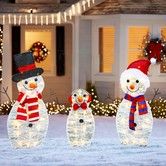 Lighted Snowman Christmas Decorations 3 Pieces Outdoor Waterproof 2D Plugin Patio Lawn Garden Party Warm White Festive Display