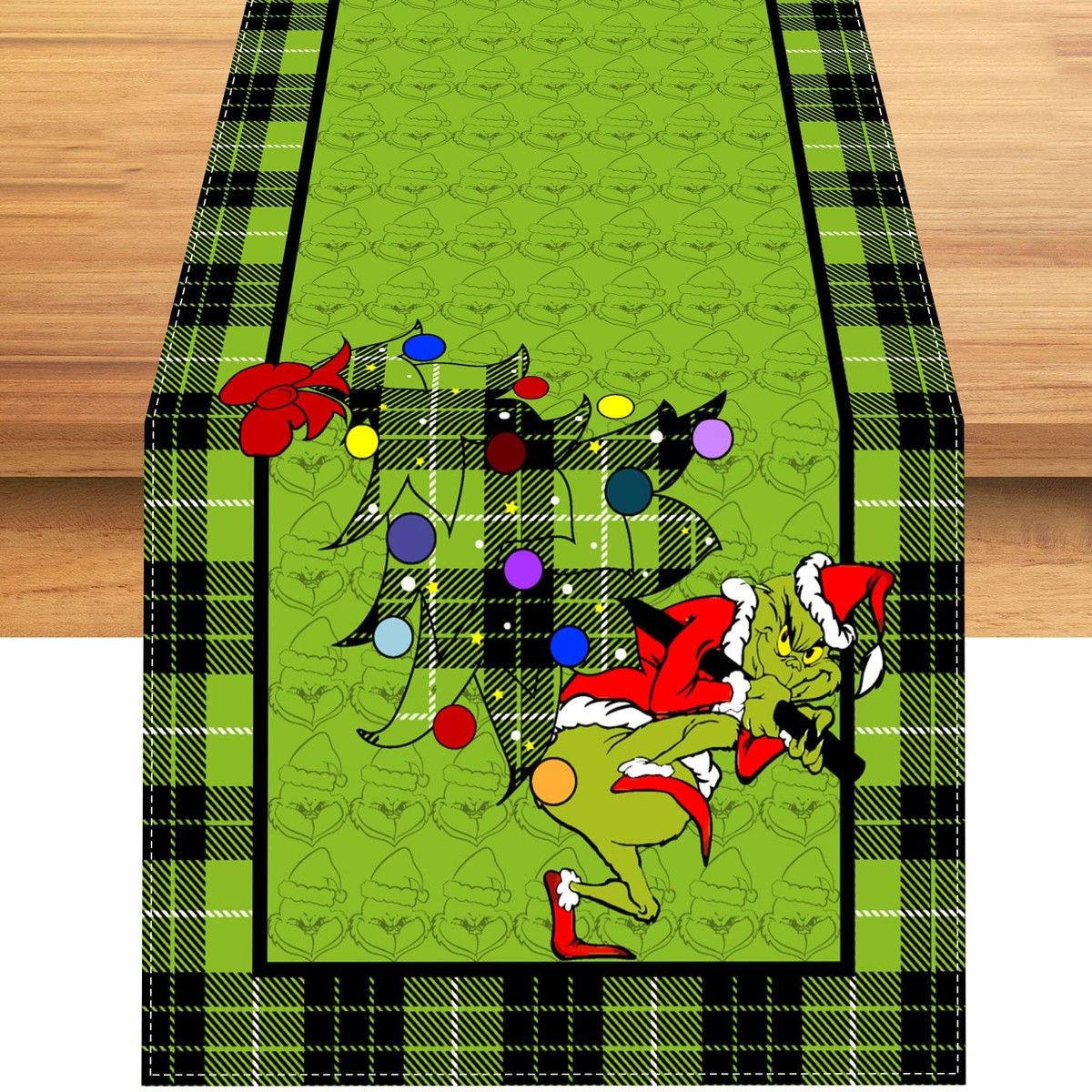Grinch Table Runner Merry Grinchmas Tablecloth Winter Xmas Christmas Decorations and Supplies for Home Kitchen Table-33*183cm