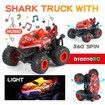2.4Ghz RC Monster Trucks Dinosaur Remote Control Stunt Car with Light & Music 360°Spin Walk Upright& Drift for Boys Ages 8+(Red)