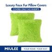 Pack of 2 Luxury Faux Fur Throw Pillow Cover Deluxe Winter Decorative Plush Pillow Case Cushion Cover Shell for Christmas Sofa Bedroom Car 18x18 Inch Green
