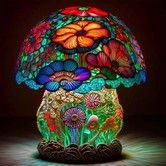 Table Lamp Stained Glass Mushroom Night Light Plant Series Art Decor Bedroom Living Room Home Office Unique Gift Idea