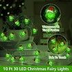 Battery-Operated Grinch Christmas String Lights 3M 30 LED Green Holiday Lights with Timer for Indoor Holiday Decor