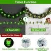 Battery-Operated Grinch Christmas String Lights 3M 30 LED Green Holiday Lights with Timer for Indoor Holiday Decor