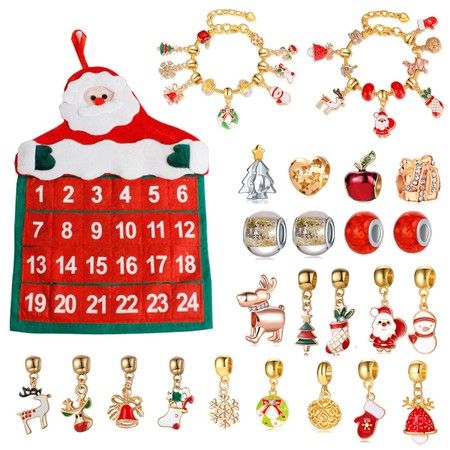 Christmas Advent Calendar 2023 Girls Bracelets Gift Set 24 Days Xmas Countdown Calendars DIY Charm Beads Jewelry Making Kit For Kids & Teens