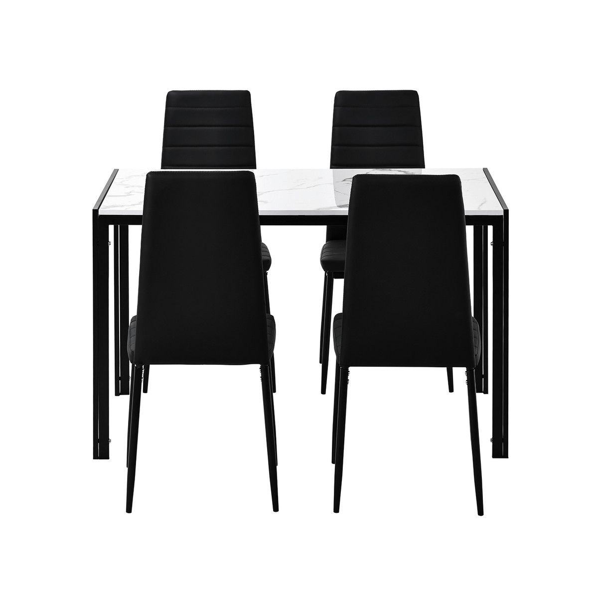Marble Dining Table Set 4 Chairs Faux Marble Large Glossy Desk Modern Restaurant Kitchen Bedroom Office Work White