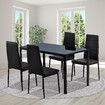 Marble Dining Table Set 4 Chairs Faux Marble Large Glossy Desk Modern Restaurant Kitchen Bedroom Office Work Black