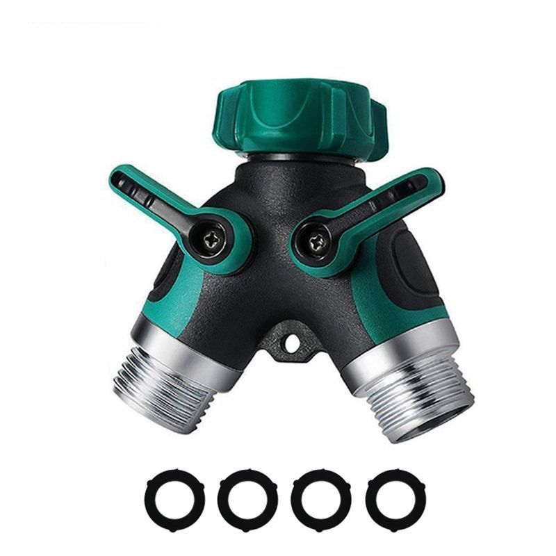 2 ways  Hose Splitter Garden Hose Outdoor Faucet Splitter,Adapter Water Hose "3/4" Y-Shaped Plastic Zinc Alloy Connector Includes 4 Sealing Rings