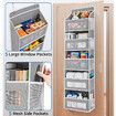 1-Grey Over Door Organizer with 5 Large Pockets 10 Mesh Side Pockets, 44 lbs Weight Capacity Hanging Storage Organizer for Kids Toys, Shoes