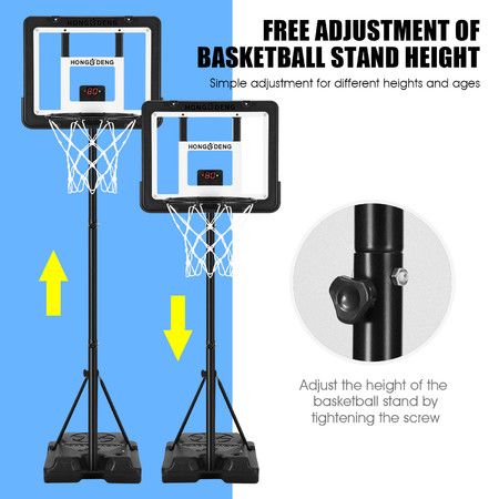 1.6-2m Basketball Hoop Ring Stand System with Scoreboard Rim Net Ball  Portable Backboard Kids Adults Training Station Playground Adjustable Height