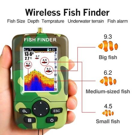 Fishing Fish Finders Alarm Portable Echo Sounder Wireless Fish Finder LCD  Sonar Sensor Depth Locator Alarm with Sonar Sensor for Lake Sea Angling