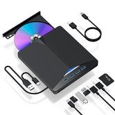 DVD Player External Drive CD Burner Laptop USB 3.0 7in1 ROM Desktop PC Windows 11 Mac OS Jet  Portable Black Slim Optical Media Reader