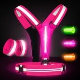 LED Reflective Vest Running Gear Set,USB Rechargeable Light Up Running Vest for Runners Night Walking with Waterproof Phone Bag,High Visibility Armband,Adjustable Waist Shoulder (Pink)