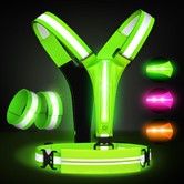 LED Reflective Vest Running Gear Set,USB Rechargeable Light Up Running Vest for Runners Night Walking with Waterproof Bag,High Visibility Armband (Green)