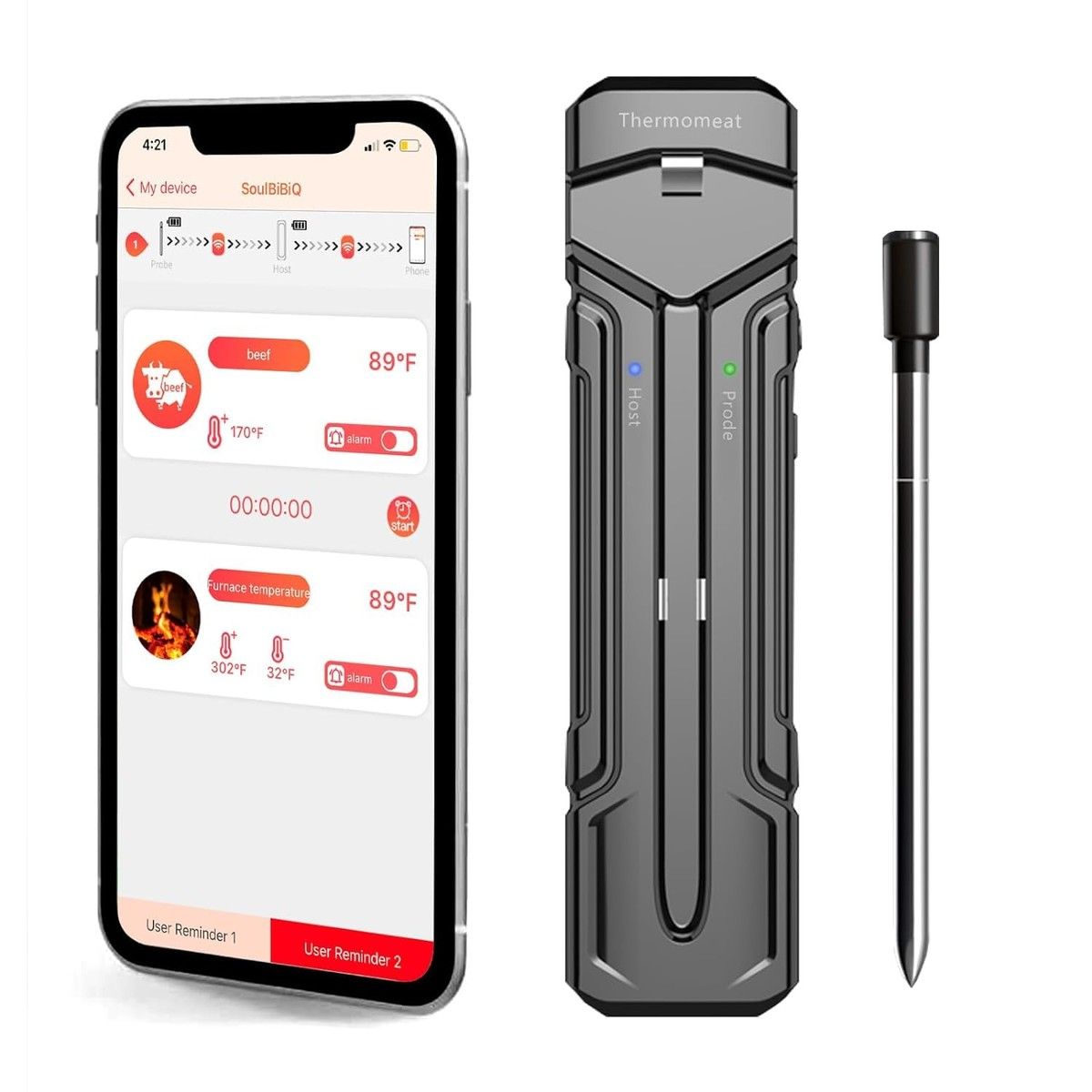 Wireless Meat Thermometer,,262FT Meat Thermometer Bluetooth,Grill Thermometer with 2 Probe,Digital Cooking Thermometer with Smart App