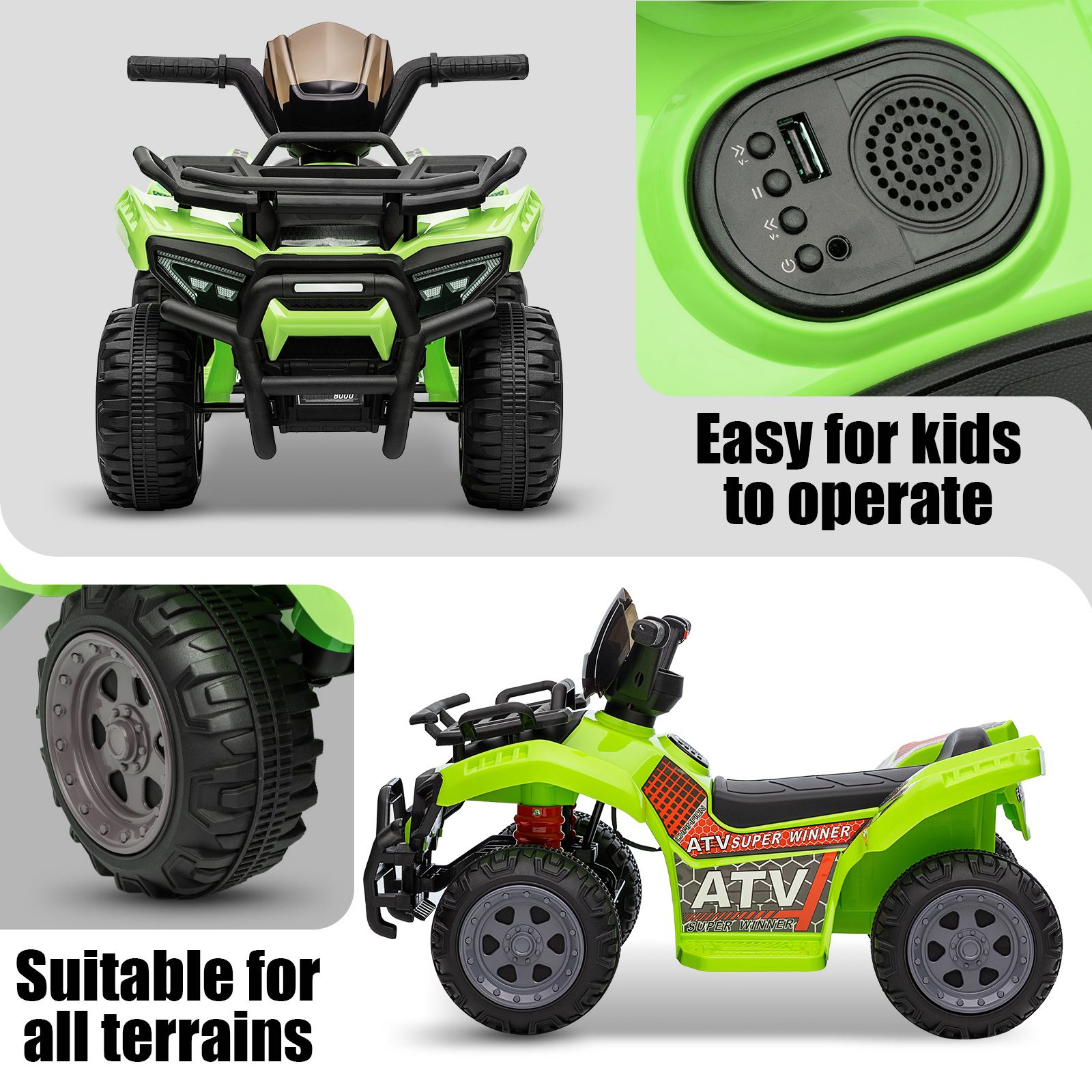 Kids Ride On Car ATV Model Toy Quad Bike Car Green 4 Wheeler Motorised