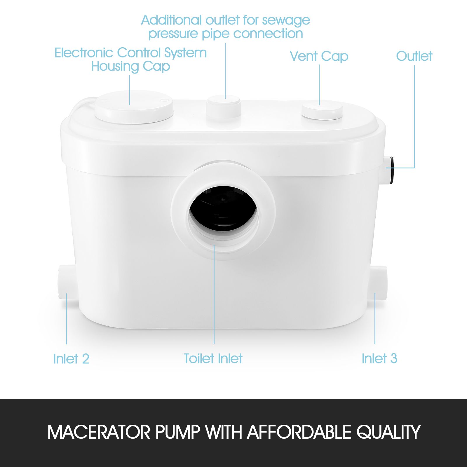 750W Macerator Sewage Pump Automatic Waste Water Flush Marine Toilet Bathroom Laundry Kitchen Sink Sewerage Disposal Ejector Wastewater Treatment