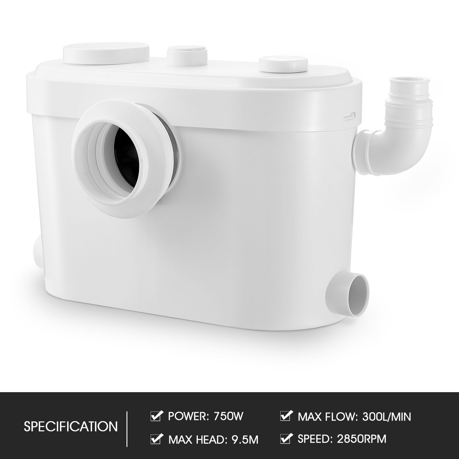 750W Macerator Sewage Pump Automatic Waste Water Flush Marine Toilet Bathroom Laundry Kitchen Sink Sewerage Disposal Ejector Wastewater Treatment