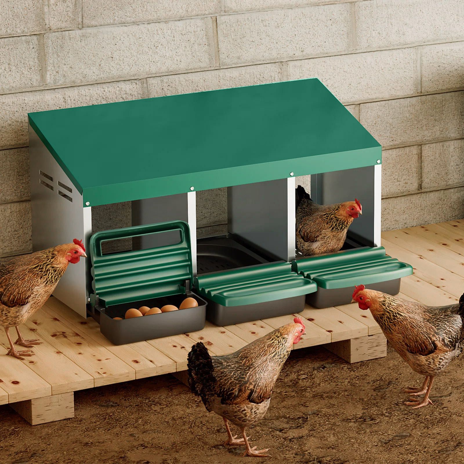 3 Hole Chicken Nesting Box Hen Chook Roll Away Laying Nest Boxes Brooder Coop Poultry Egg Roost