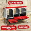 3 Hole Chicken Nesting Box Roll Away Hen Chook Laying Boxes Poultry Nest Brooder Coop Egg Roost Perch Galvanised Steel Plastic with Stand