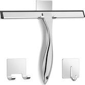 All-Purpose Stainless Steel Shower Squeegee for Shower Doors with 2  Hooks, Bathroom Cleaner Tool Household Window Mirror Squeegee for Home Cleanin Car, 10 Inch Silver