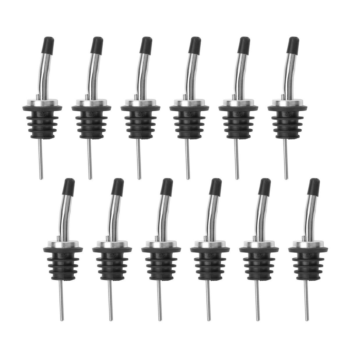 12 Pack Classic Bottle Pourers,Stainless Steel Liquor Pour Spouts Tapered Spout - Liquor Pourers with Rubber Dust Caps,Bar Bartender Accessories