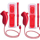 2 Packs Wireless Controller and Nunchuck for Wii and Wii U Console, Gamepad with Silicone Case and Wrist Strap (Red)