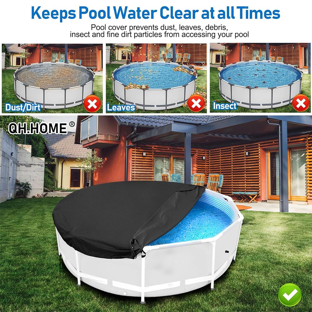 12FT Round Winter Pool Cover, 500D Tear Resistant Solar Pool Covers for Above Ground Pools, Fade