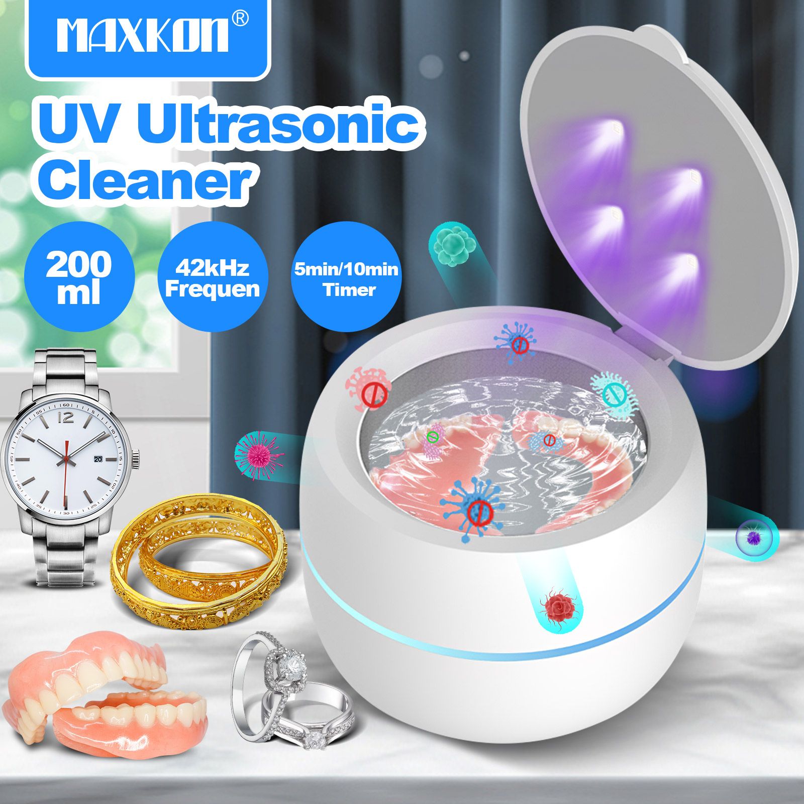 Ultrasonic UV Cleaner for Dentures Aligner Retainer Cleaning Device
