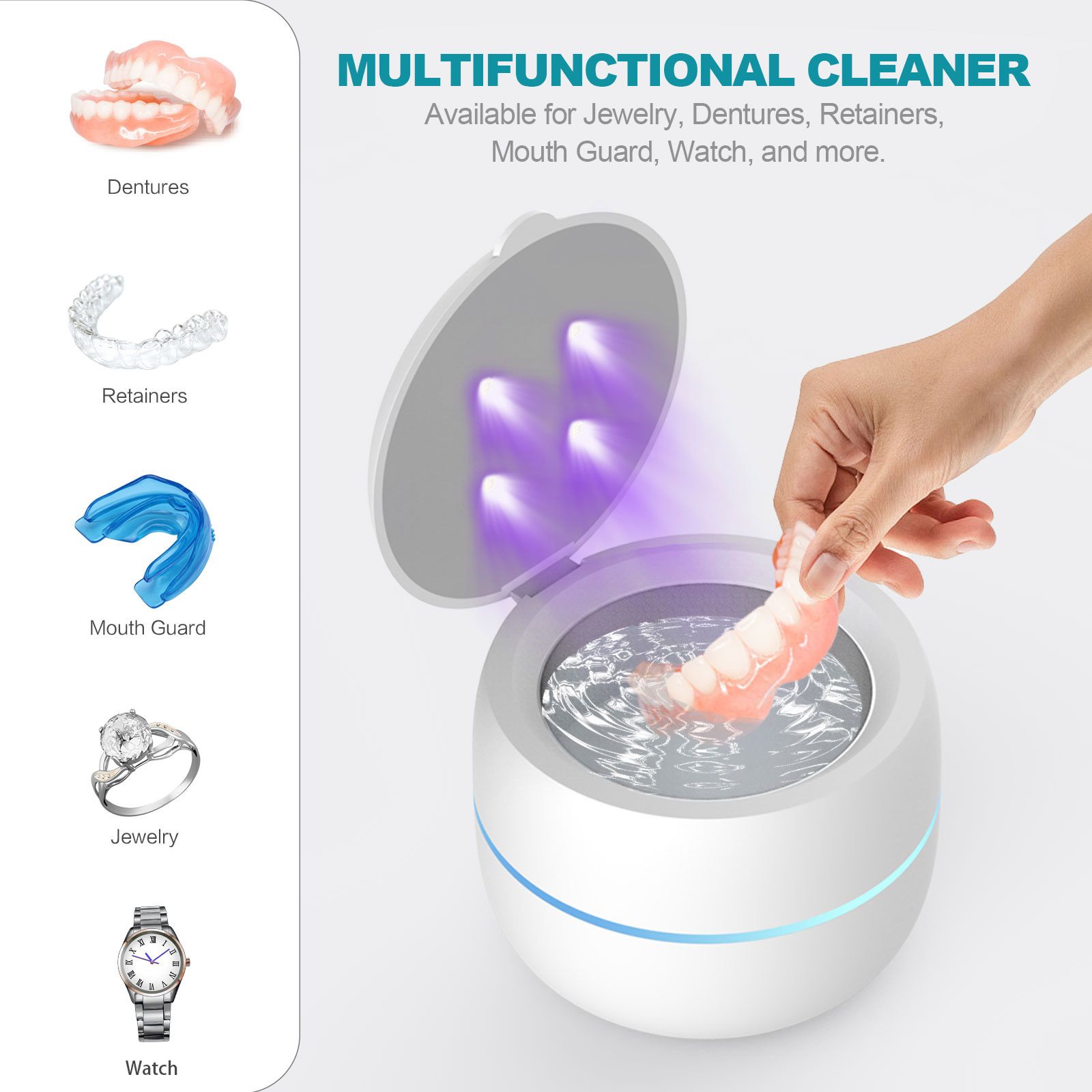 Ultrasonic UV Cleaner for Dentures Aligner Retainer Cleaning Device