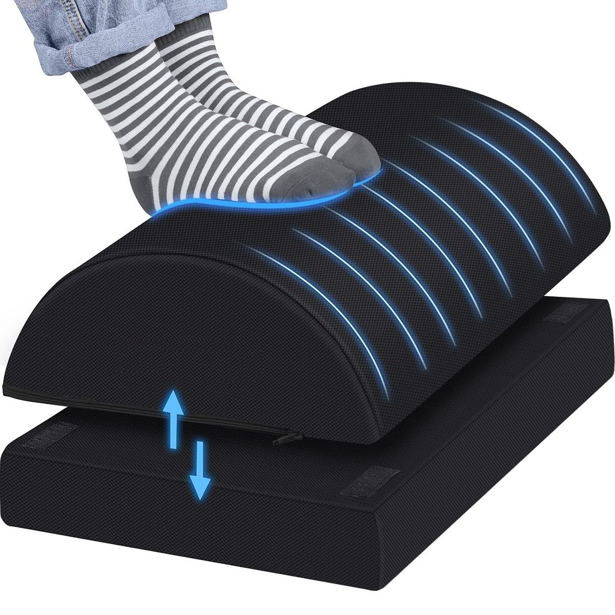Foot Rest for Under Desk at Work-Versatile Foot Stool with Washable Cover-Comfortable Footrest with 2 Adjustable Heights,Black