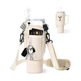 Water Bottle Carrier Bag with Phone Pocket for Stanley 40 or 30 oz Tumbler Neoprene Water Bottle Holder Pouch Pink