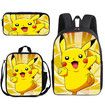 Pokemon Schoolbag Cartoon Cute Pikachu Primary School Student Backpack+Shoulder Bag+Pencil Case