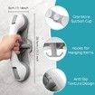 2Pcs Grab Bars for Shower, 12 Inch Shower Handle 3 Strong Suction Cup Grab Bar with Hook for Seniors, Elderly, Handicap (2 Pack)