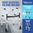 Folding Medical Walker Walking Frame Elderly Adult Mobility Standing Aid Height Adjustable Rolling Wheels Indoor Outdoor Lightweight Standard